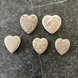 Rare Vintage Silver Heart Shaped Valentine Button Covers Set 5